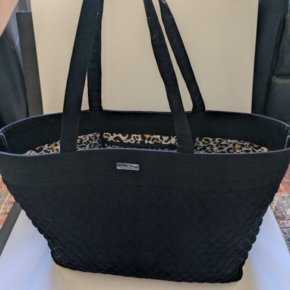 Vera Bradley Black Quilted Weekender Tote Bag with Leopard Inside - Picture 1 of 16